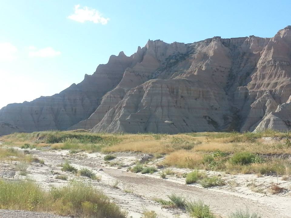 A rock formation showing striations