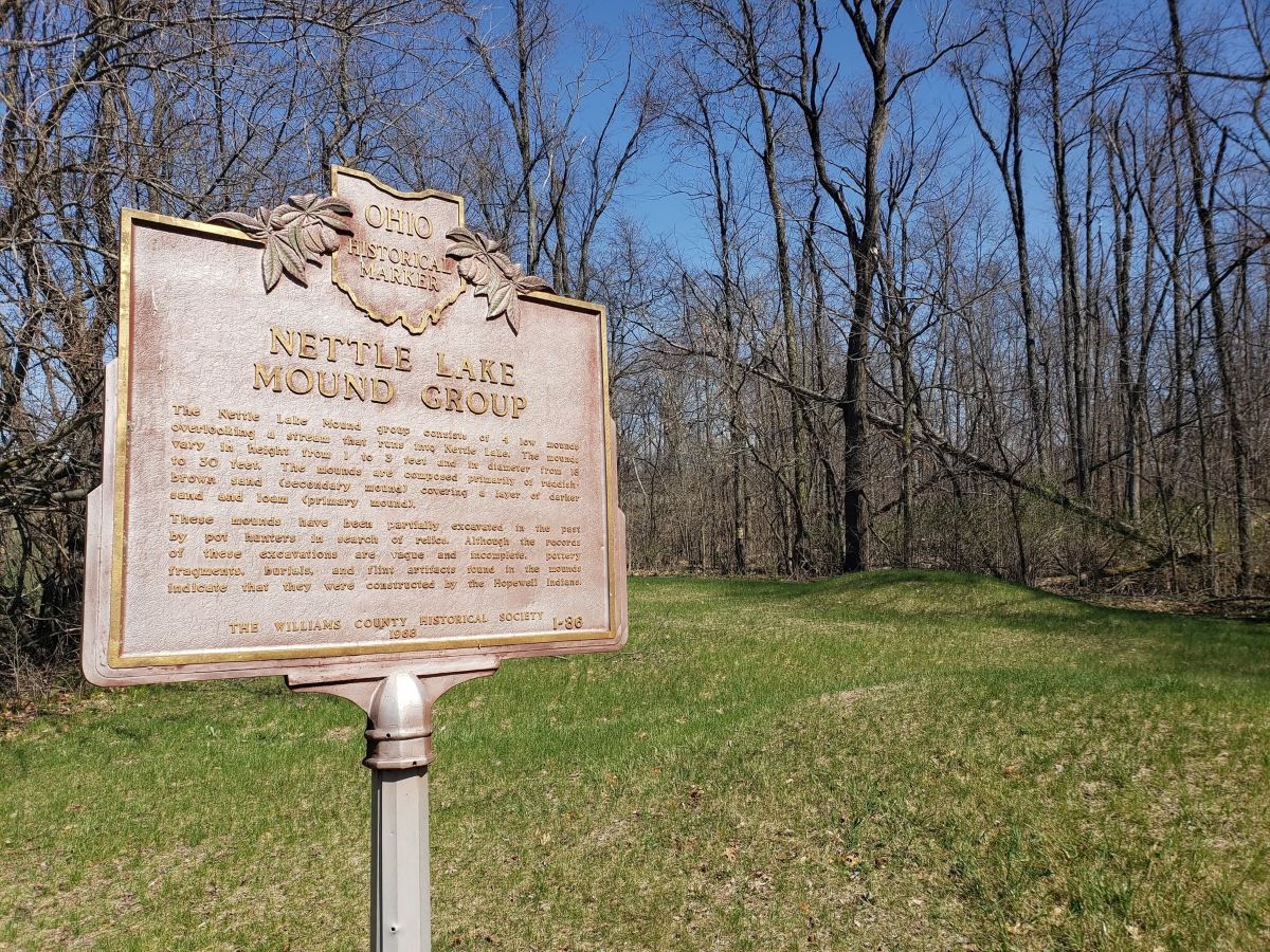 A sign for the Nettle Lake Mound Group in rural Ohio